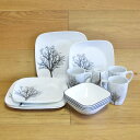 ディナーウェア スクエア 皿 プレート 4人用 16点セット コレール Corelle Square 16-Piece Dinnerware Set, Timber Shadows, Service for 4