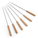 ステンレス フォンデュフォーク 6本セット 木製ハンドル チョコレートファウンテン チーズフォンデュ Set of 6 Stainless Steel Fondue Forks Wood Handle Heat Resistant 9.5 - for Chocolate Fountain Cheese Fondue by Sago Brothers