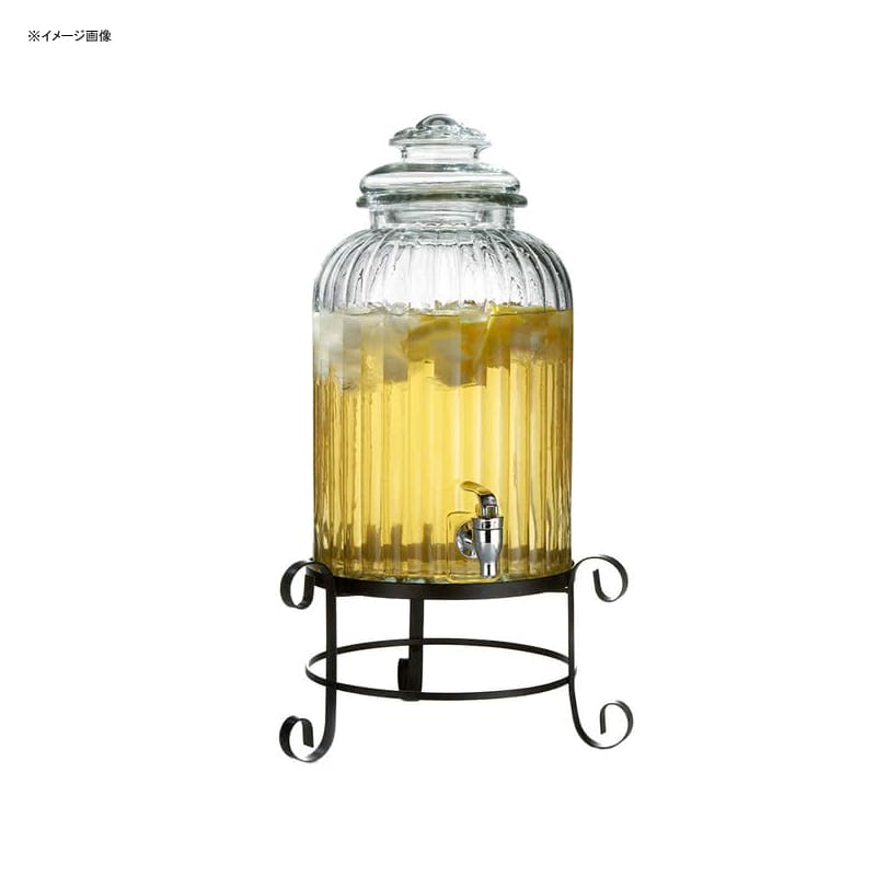 ドリンクサーバー 模様入 ガラスドリンクディスペンサー 11L ワイヤースタンド付 レストラン カフェ ホテル 3 Gallon Springfield Glass Beverage Dispenser with Metal Stand 494210919GB