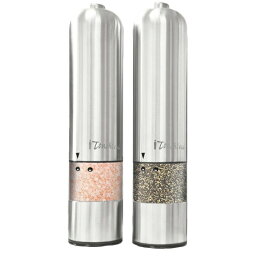 塩コショウ入れ 電池式 電動ソルト＆ペッパーセット ライト付き ステンレス レストラン カフェ iTouchless Automatic Electric Salt and Pepper Grinder Set Stainless Steel Construction Battery Operated Adjustable Coarseness LED Light 2 Count 家電