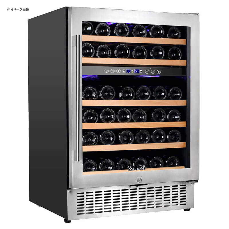 ワインセラー アンダーカウンター ビルトイン ボトル46本 デュアルゾーン温度制御 ガラスドア Aobosi 24'' Wine Cooler Dual Zone 46 Bottle Freestanding and Built-in Wine Refrigerator with Classy Look, Stainless Steel 家電