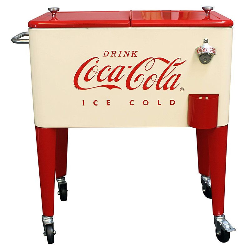 コカコーラ カート型 クーラーボックス 57L キャスター 栓抜き付 クリーム レトロ Leigh Country CP 98111 Cream and Red 60 Qt. Coca-Cola Rolling Cooler, Cream & Red