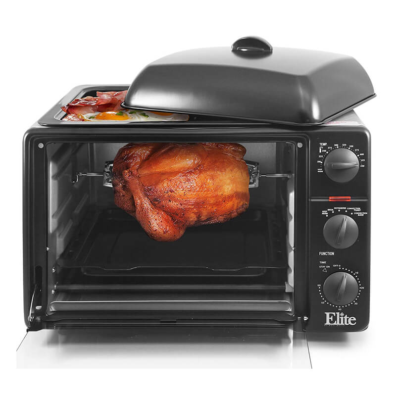 コンベクションオーブン ロティサリー グリル グリドル付 チキン丸焼き 鶏 Elite Cuisine ERO-2008SZ Convection Toaster Oven with Top Grill Griddle Rotisserie, Bake, Grill, Broil, Roast, Toast, Keep Warm, 23L Black 家電