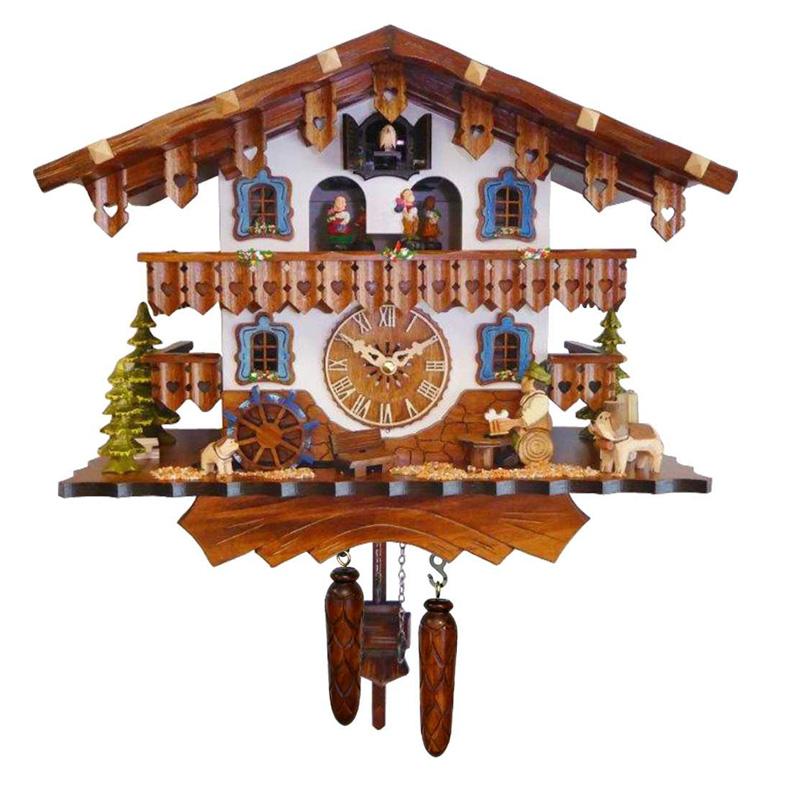 からくり時計 ドイツ製 鳩時計 カッコウ時計 コテージ ビール 水車 12曲 447QMT - Engstler Battery-operated Cuckoo Clock - Full Size