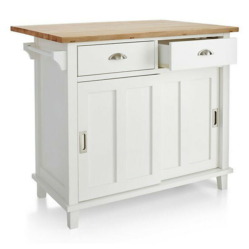 キッチンカウンター 幅113cm アイランド ラバーウッド 台 引き出し 収納Crate and Barrel Belmont White Kitchen Island