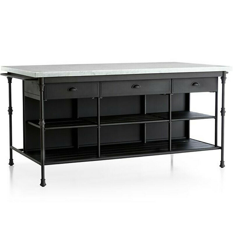 キッチンカウンター 幅183cm 大理石トップ アイランド 台 引き出し 収納 大きい ブラック Crate and Barrel French Kitchen 72