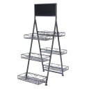 メタルトレイ ディスプレイスタンド 3段 黒板付 カフェ 雑貨 ショップ Metal 3 Tier Folding Step Ladder Tray Display with Chalkboard 95883829