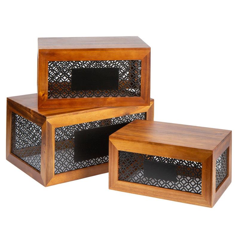 ディスプレイボックス 3サイズセット 黒板付 ライザー 木箱 Tablecraft HFCSET3 Farmhouse 3-Piece Acacia Wood Riser Set