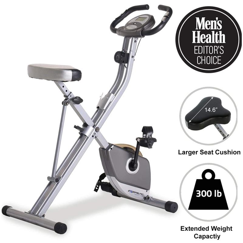 フィットネスバイク エアロバイク エクササイズバイク 135kgまで対応 静音 ホームジム トレーニング Exerpeutic Folding Magnetic Upright Exercise Bike with Pulse