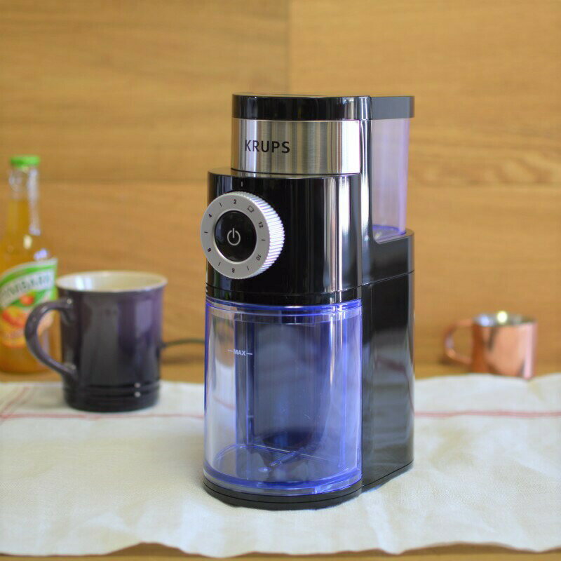 電動コーヒー豆挽き グラインダー ミル うす式 臼式 クラップス ブラック KRUPS Burr Coffee Grinder, Electric Coffee Grinder with Grind Size and Cup Selection 家電