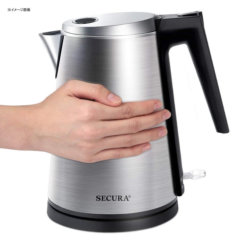 熱くならない 電気ケトル 1.5L ステンレス セキュラ Secura Double Wall Stainless Steel Electric Kettle Water Heater for Tea Coffee w/Auto Shut-Off and Boil-Dry Protection, 1.5L/1.6Qt 家電