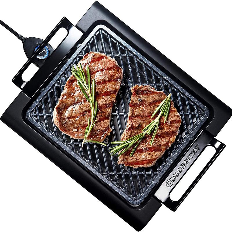 zbgv[g X[NXO ē ChA 40cmx35cm PFOAt[ GRANITESTONE 2584 Indoor Electric Smoke-Less Grill with Cool-touch handles and adjustable Temperature Dial, Nonstick, PFOA-Free, Black 16 x 14