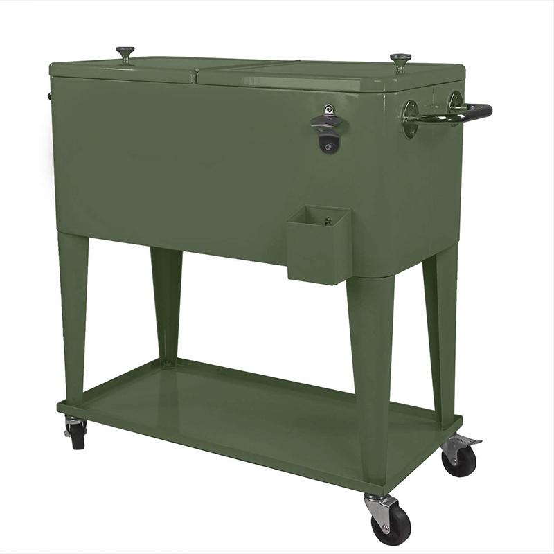 J[g^ N[[{bNX 76L J[L 𔲂t Clevr 80 Quart Qt Rolling Cooler Ice Chest Cart for Outdoor Patio Deck Party, Hunter Green Retro, Portable Backyard Party Bar Cold Drink Beverage Tub Trolley, Wheels with Shelf, Stand & Bottle Opener