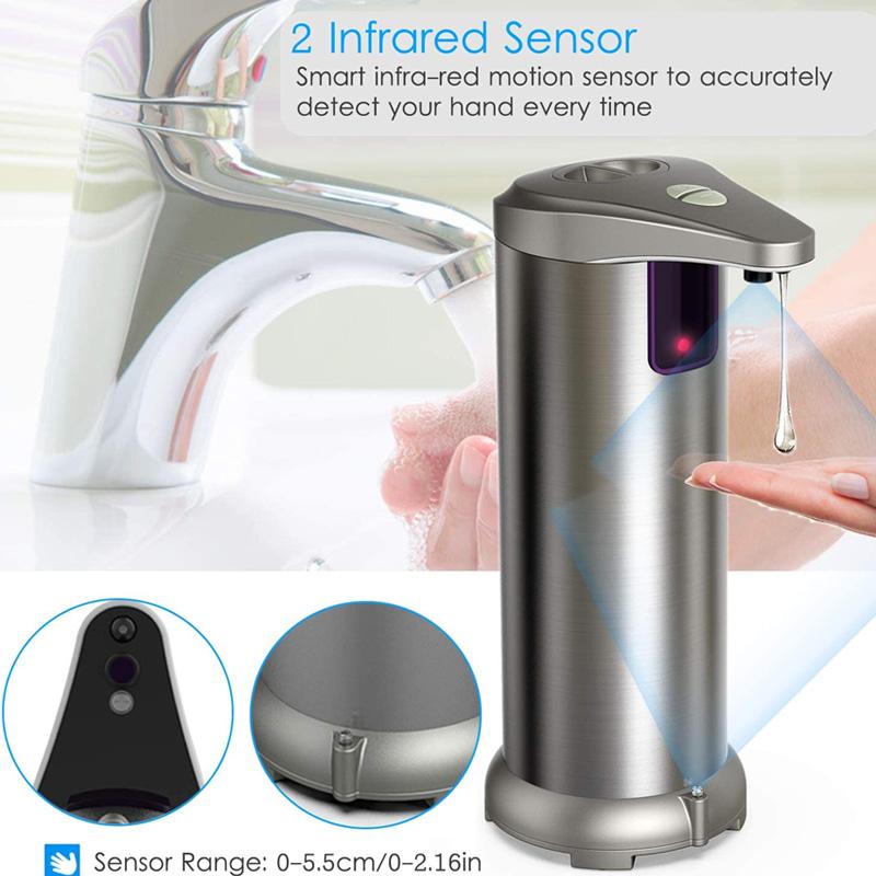 液体 ソープディスペンサー 電池式 280ml ステンレス Nozama Automatic Soap Dispenser Equipped with Stainless Steel, Adjustable Switches, Infrared Motion Sensor, Waterproof Base,Suitable for Bathroom Kitchen Hotel Restaurant 家電 2