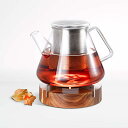 ガラスティーポット 1.5L 木製ウォーマーセット ステンレス茶こし ティーライト キャンドル 限定モデル CRATE AND BARREL Adhoc Tea Pot Warmer Bundle
