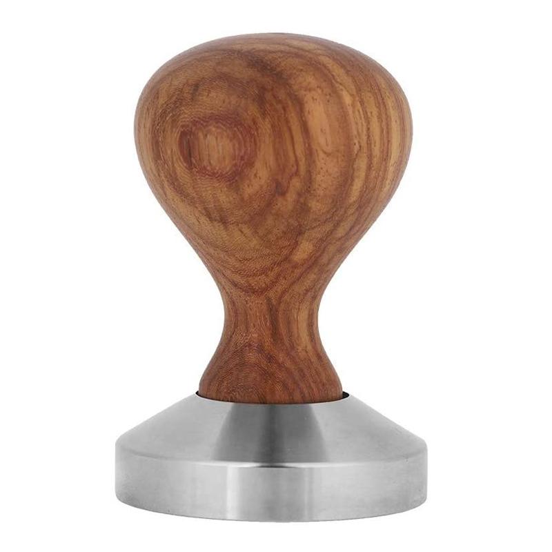 ^p[ XeX ؐnh GXvb\p Coffee Tamper Stainless Steel Espresso Coffee Pressing Tool Coffee Shop Cafe Supplies 51mm/53mm/58mm Flat Base Wooden Handle