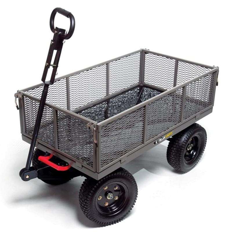 ガーデンワゴン 540kgまで スチール メッシュ サイド取り外し可 グレー ゴリラカート Gorilla Carts GORMP-12 Steel Dump Cart with Removable Sides and 2-In-1 Convertible Handle, 1,200-Pound Capacity, 39.5-Inch by 22-Inch Bed, Grey Finish【代引不可】