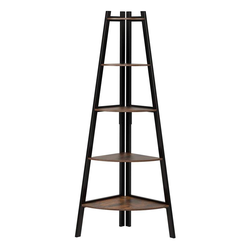 コーナーラック 5段 棚 パーチクルボード アイアンフレーム Homfa Industrial Corner Ladder Shelf, 5 Tier Bookcase A-Shaped Utility Display Organizer Plant Flower Stand Storage Rack, Wood Look Accent Metal Frame Furniture Home Office