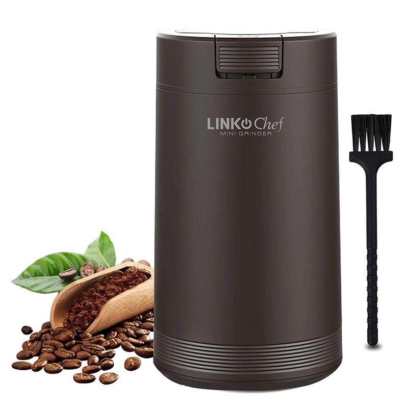 コーヒーグラインダー 豆挽き 電動ミル プロペラ式 ナッツ ハーブ スパイス Coffee Grinder with Brush, LINKChef 200W Spice Grinder with Stainless Steel Blade for Seed Bean Nut Herb Pepper Grain, Lid Activated Safety Switch, Brown, CG-8420 家電