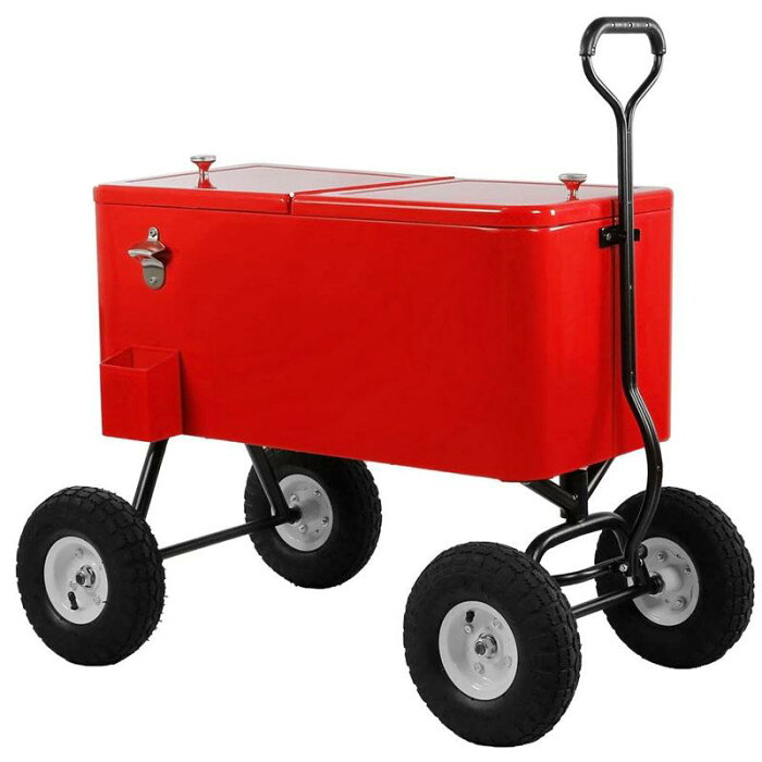 ワゴン型 クーラーボックス 70缶 キャリー レッド 赤 Clevr 80 Quart Wagon Cooler Rolling Party Ice Chest, Red, w/Long Handle and 10