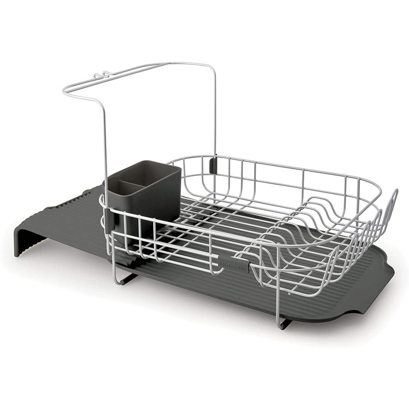 食器水切り 拡張 ディッシュラック ステンレス ワイングラス ホルダー付 キッチンエイド KitchenAid Satin Wire Expandable Dish Rack, 23.18-Inch, Gray