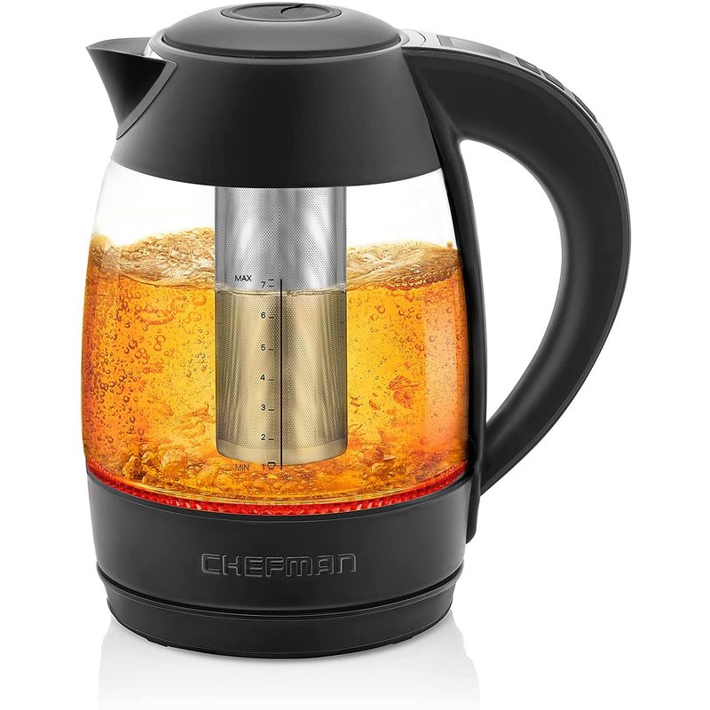 dCPg VFt} x߉\ t KX eB[Pg 1.8L eB[Xg[i[ Chefman 1.8L Digital Electric Glass Kettle, Rapid-Boil, 7 Temperature Presets, Custom Steep Timer, Stainless Steel Tea Infuser Included, Matte Black,1500W Ɠd