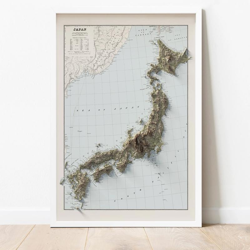 2D マップ 日本 地図 JAPAN - VINTAGE RELIEF MAP (1901)