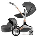ベビーカー 両対面式 バシネット 防水PUレザー 新生児 ホットマム Baby Stroller 360 Rotation Function,Hot Mom Baby Carriage Pu Leather with Carrycot Pushchair Pram 2020,Dark Grey