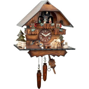 からくり時計 ドイツ製 鳩時計 カッコウ時計 コテージ 水車 12曲 Alexander Taron 470QMT - Engstler Battery-operated Cuckoo Clock - Full Size