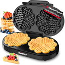 家庭用 ハート型 ワッフルメーカー 2枚 焼き色設定 Mueller Double Heart Waffle Maker, Makes 10 Mini Hearts or 2 Large Waffles, 1200W Premium Performance, Double, Non-Stick Cooking Plates with Rapid Even Heating 家電