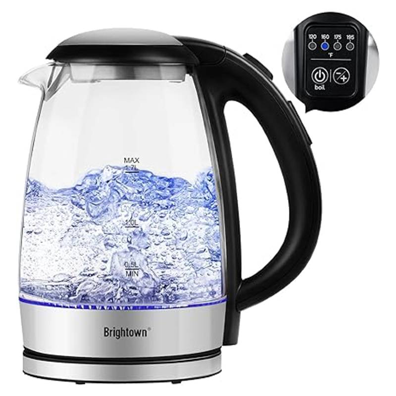 ブライタウン 1.7L 電気ケトル ガラス 保温機能付 4色LED付 Brightown Electric Kettle Temperature Control Glass Hot Water Boiler with 4 Colors LED 家電