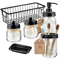 メイソンジャー バスルーム ソープディスペンサー 石鹸 小物入れ 6個セット カラー5種類 Mason Jar Bathroom Accessories Set (6PCS)