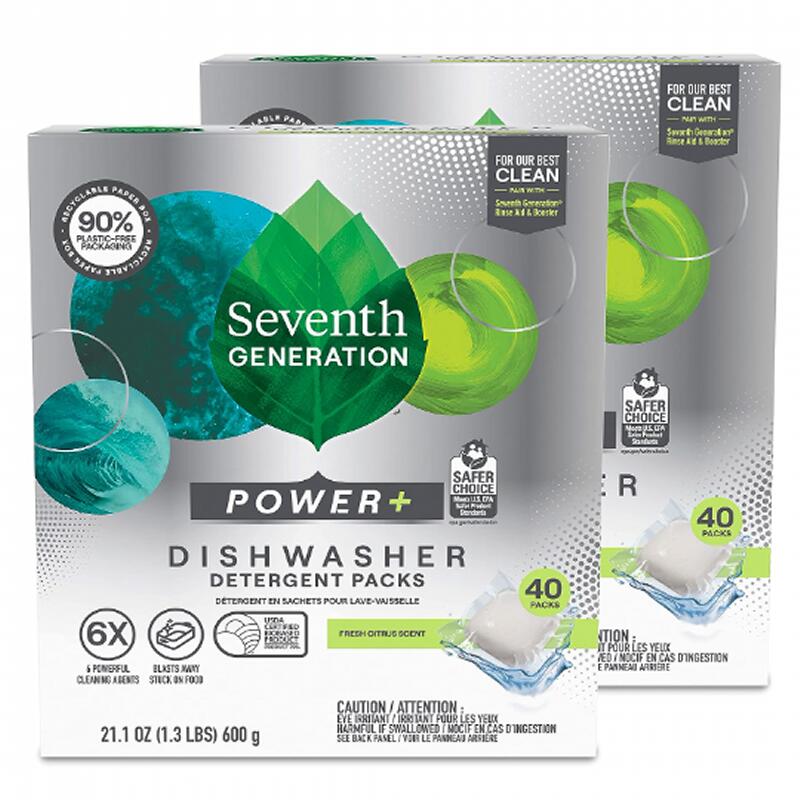 セブンスジェネレーション 食洗機用 食器洗い キューブ洗剤 フレッシュシトラス 40個×2パック Seventh Generation Power Dishwasher Detergent Packs for Sparkling Dishes Fresh Citrus Scent Dishwasher Tabs, 40 Count, Pack of 2