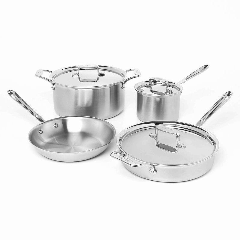 オールクラッド MC2 ステンレス フライパン 鍋 7点セット All-Clad 700393 MC2 Professional Master Chef 2 Stainless Steel Bi-Ply Bonded Oven Safe PFOA Free Cookware Set, 7-Piece, Silver