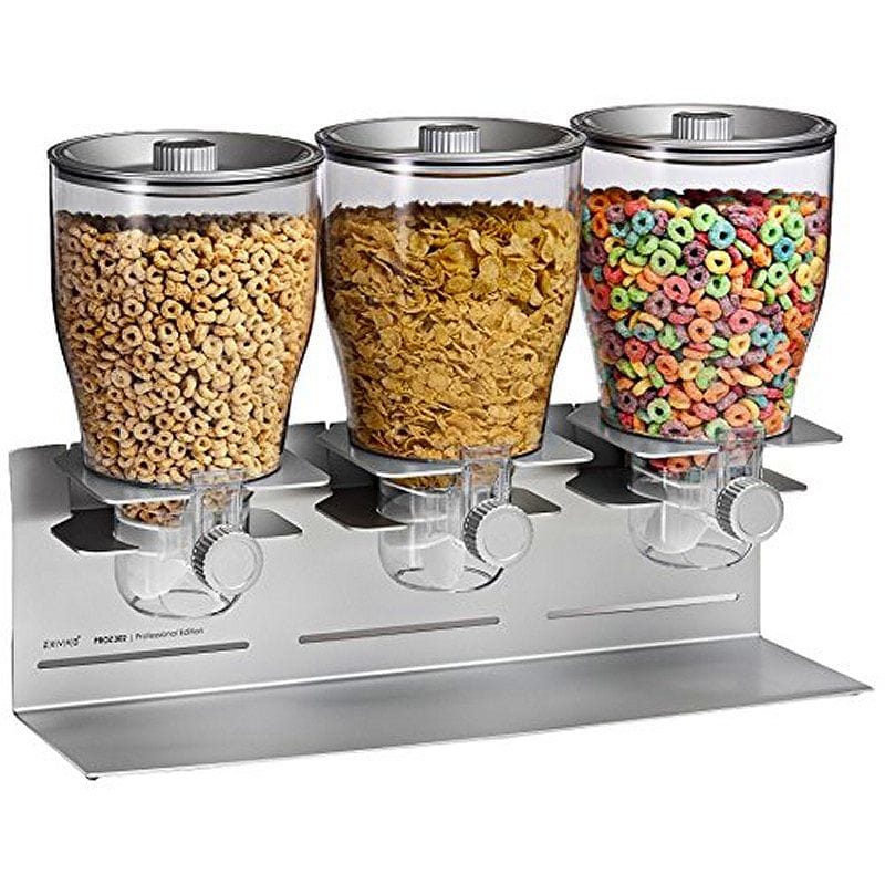 ドライフードディスペンサー トリプル 3連 シルバー×クロム ゼブロ Honey-Can-Do KCH-06151 Commercial Plus Edition Portion Control Triple Dry Food Dispenser, Silver/Chrome