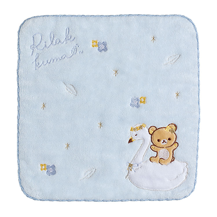 リラックマ ミニタオル リラックマ スワンと金色の花 ブルー 白鳥