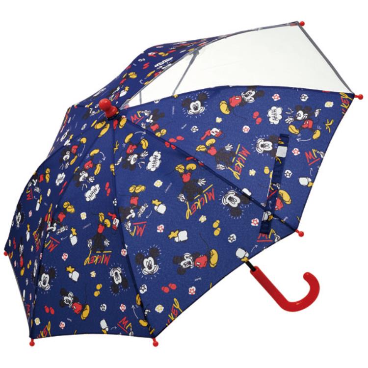 ディズニー ミッキー UB40 子供傘 40cm 青 紺 ネイビー 子供用 キッズ 長傘 手開き 透明窓 グラスファイバー 【ラッピング不可】