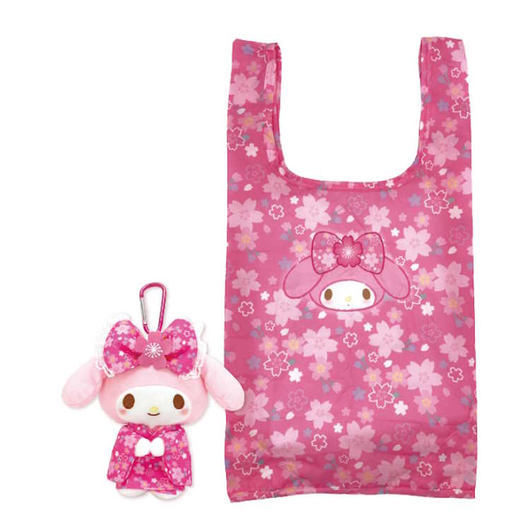 Tote Bag Type - マイメロディ ぬいぐるみエコバッグ 桜着物 買い物袋 サブバッグ コンパクト ぬいぐるみマスコット カラビナ コレクション カバン 鞄 193605