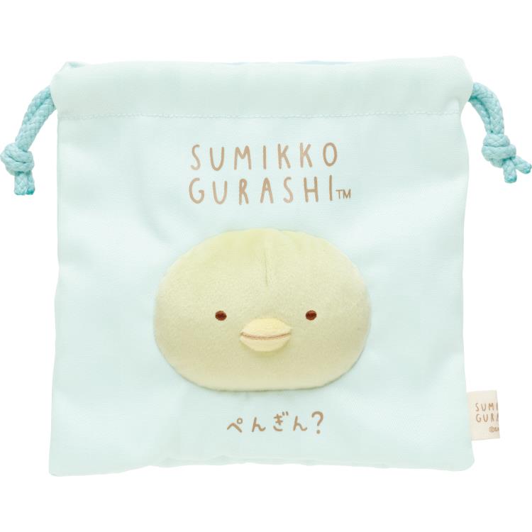 Drawstring Bags - すみっコぐらし ふわふわフェイス巾着 ぺんぎん? すみっコ大好き 立体アップリケ
