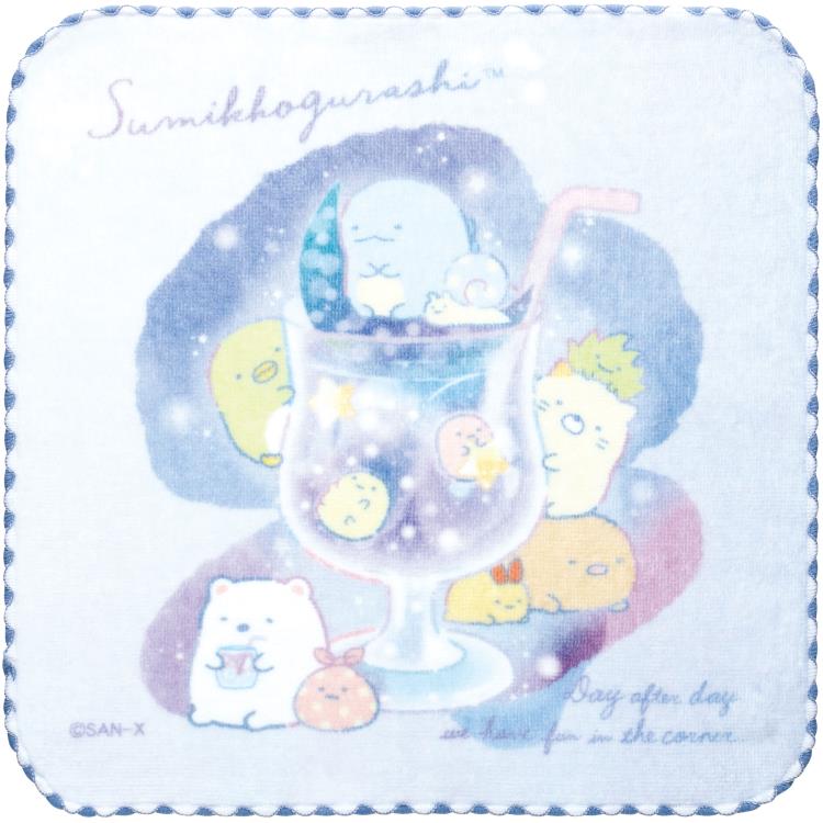 Hand Towel, Handkerchief - すみっコぐらし ミニタオル CM48704 ブルー 水彩タッチ ハンカチタオル