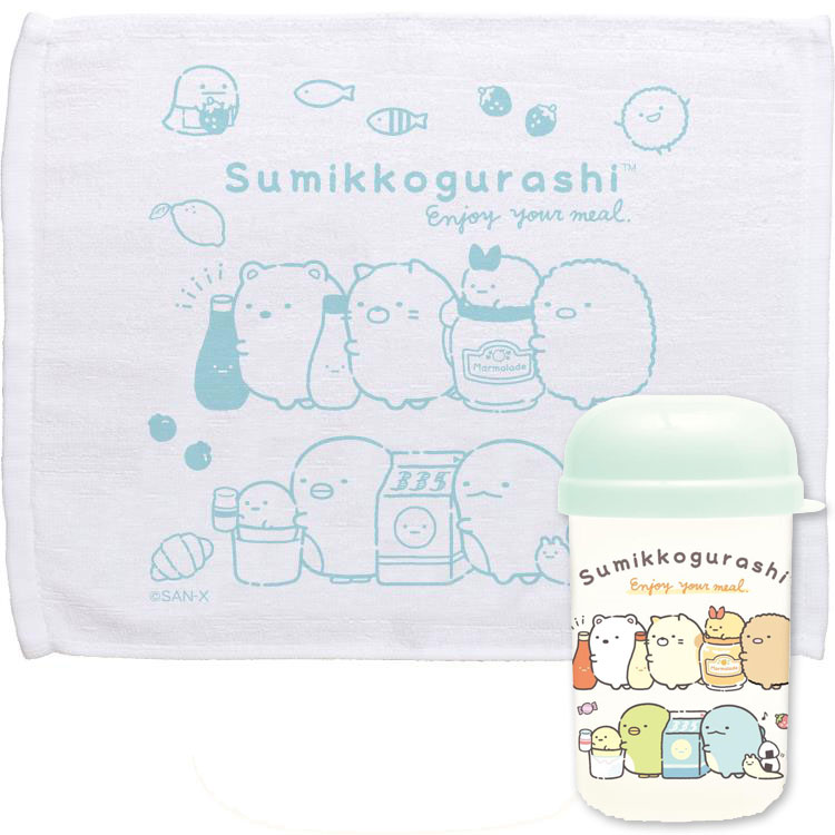 商品仕様食べ物とからむすみっコたちに癒される、ランチにぴったりのデザインです♪ 持ち運びにぴったりなおしぼりとケースのセットです。 【サイズ】 　ケース：約115×65×45mm 　おしぼり：約280×350mm 【素材】 　ケース・フタ：PP 　おしぼり：綿100％ 【仕様】おなまえシール付、抗菌加工（おしぼりは除く） 【生産国】日本 ※食洗機使用不可特記事項※画像はあくまでも商品イメージになります。実際の商品と色や仕様が異なる場合がありますので、予め御了承ください。 ※メーカー希望小売価格はメーカーカタログに基づいて掲載しています。
