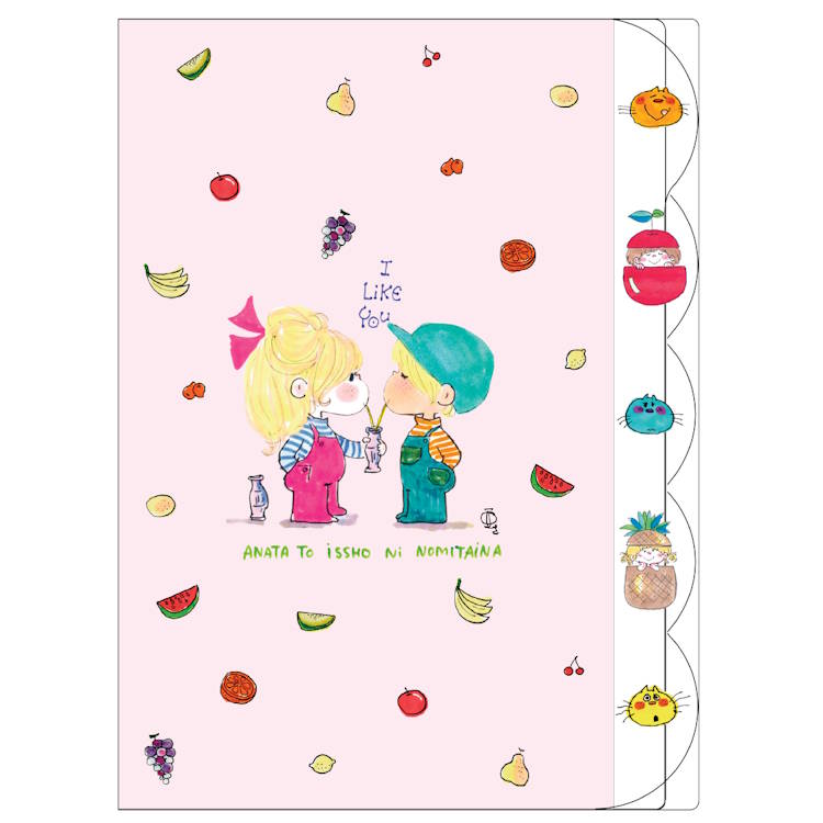 水森亜土 ダイカットクリアファイル5P フルーツ レトロカワイイ 5ポケット ファイル 収納 書類整理 イ..