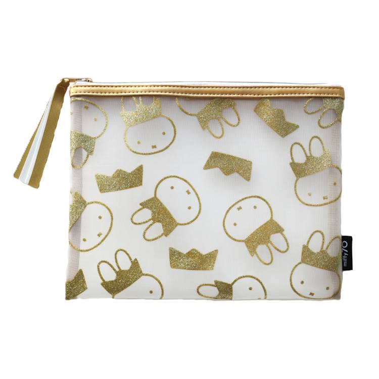乐天商城 - ミッフィー メッシュポーチフラット 王冠 ゴールド 小物入れ ケース コスメケース 中身が見える 641295