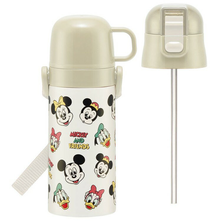 ディズニー ミッキー&フレンズ SKCP3 2WAYステンレスボトル 子供用 400ml/350ml 水筒 ストローボトル ショルダー コップ付 ワンプッシュ 直飲み 保温保冷
