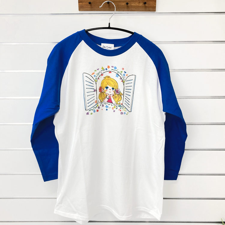 乐天商城 - 水森亜土 ラグランスリーブTシャツ レディースM 七分袖 マド BL 291007 レトロ第2弾 Ado Mizumori 亜土ちゃん レトロかわいい