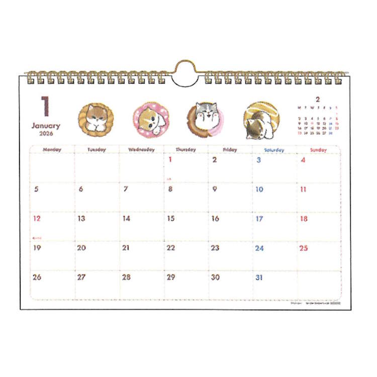 mofusand 2026年カレンダー ウォールカレンダーシンプル横型 壁掛け リング 799704