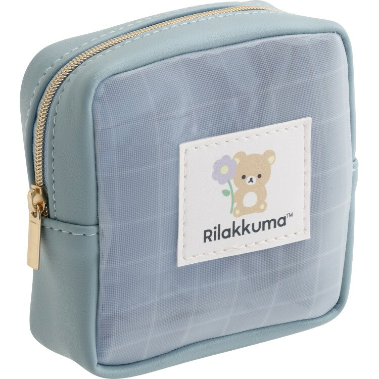 リラックマ メッシュミニポーチ リラックマ ブルー スクエアポーチ BASIC RILAKKUMA Flower