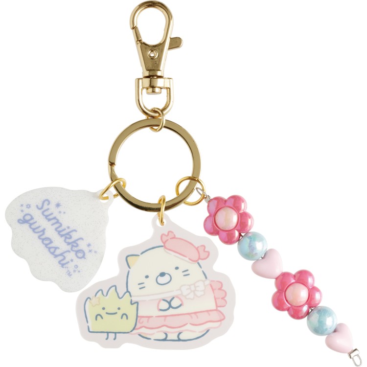 すみっコぐらし アクリルキーホルダー ねこ ぺんぎんラグーン レッド ピンク ビーズ付 3連