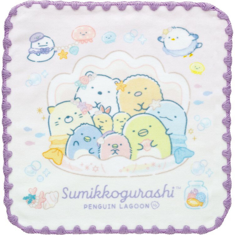 Hand Towel, Handkerchief - すみっコぐらし ミニタオル CM54201 ぺんぎんラグーン パープル ハンドタオル ハンカチタオル