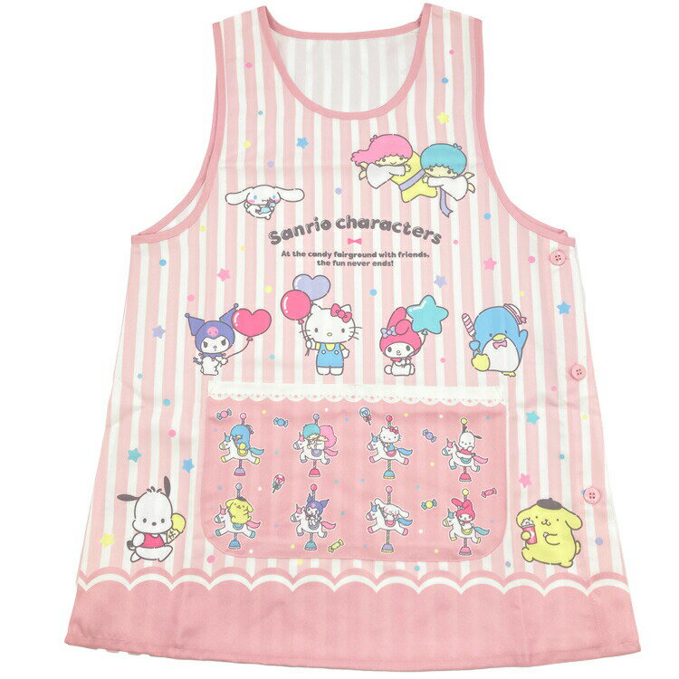 乐天商城 - サンリオキャラクターズ エプロン 転写脇釦 M〜L ピンク 898263 SANRIO 大人用 レディース